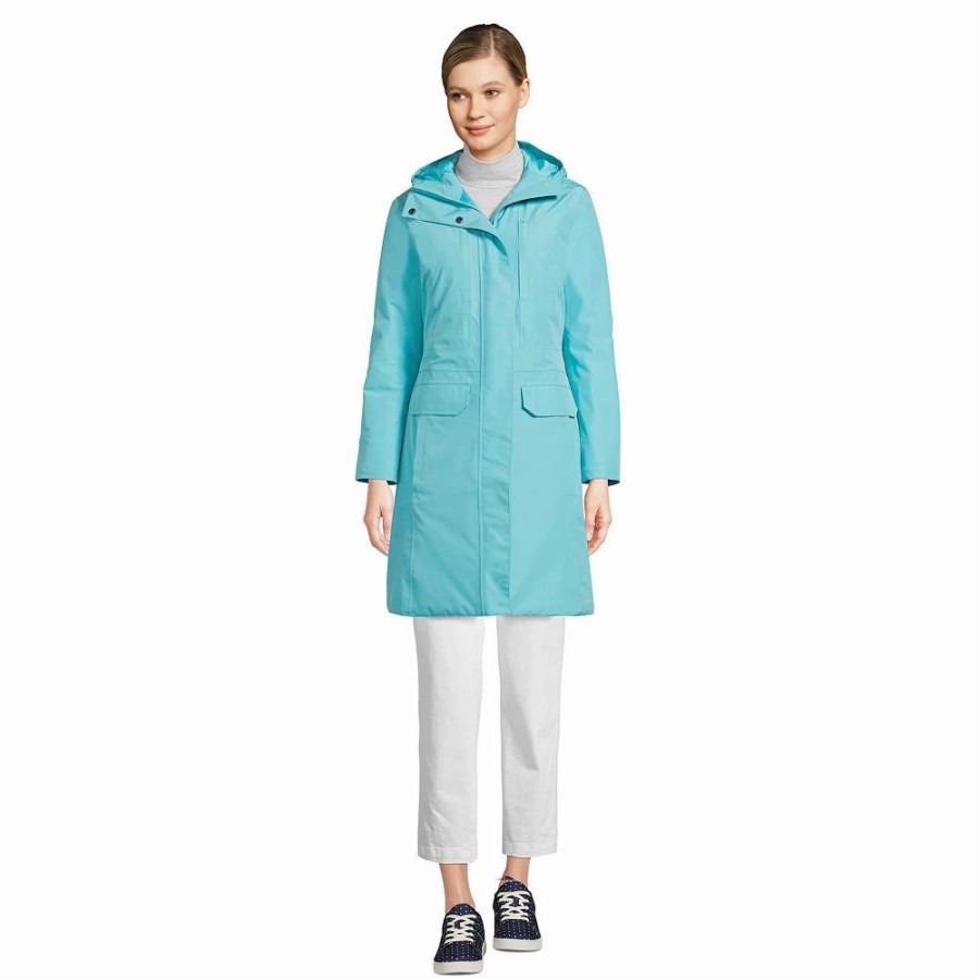 Clothing * | Women'S Lands' End Insulated Waterproof Raincoat Soft Aqua