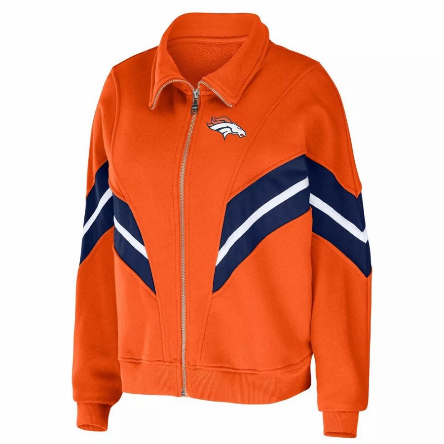 Clothing * | Women'S Wear By Erin Andrews Orange Denver Broncos Plus Size Yarn Dye Stripe Full-Zip Jacket