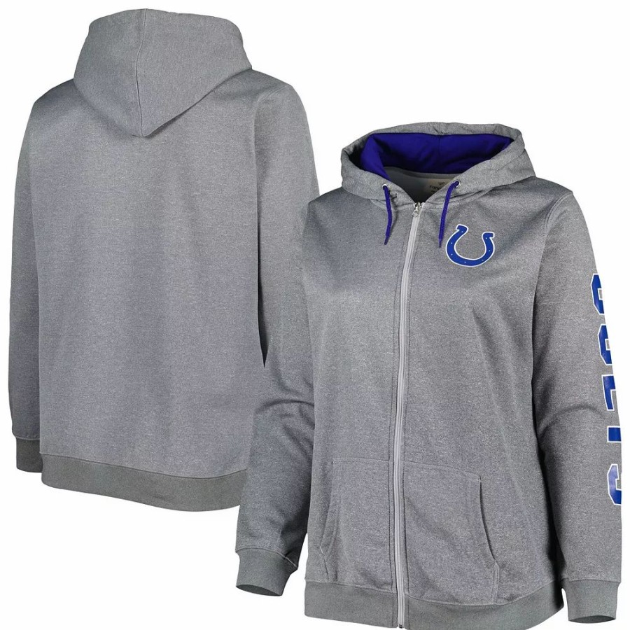 Clothing * | Women'S Heather Charcoal Indianapolis Colts Plus Size Fleece Full-Zip Hoodie Jacket