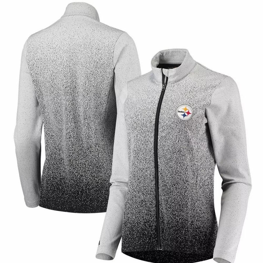 Clothing * | Women'S Antigua White/Black Pittsburgh Steelers Guide Full-Zip Jacket