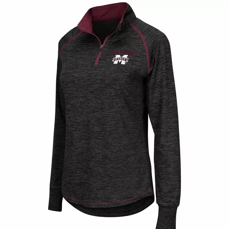 Clothing * | Women'S Colosseum Black Mississippi State Bulldogs Bikram 1/4 Zip Long Sleeve Jacket