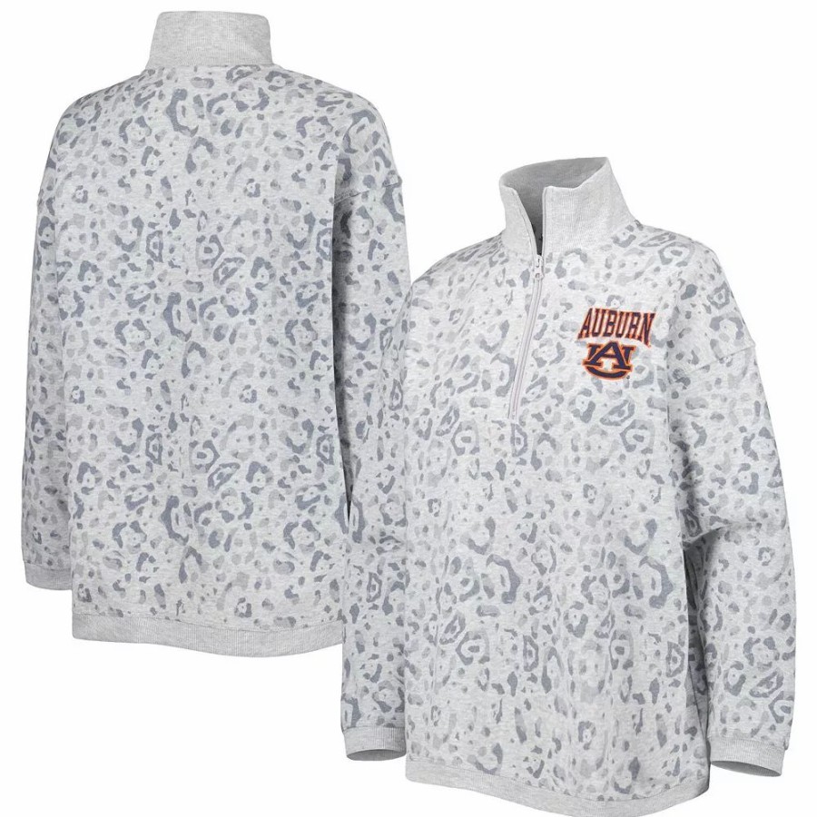 Clothing * | Women'S Gameday Couture Heather Gray Auburn Tigers Leopard Quarter-Zip Sweatshirt