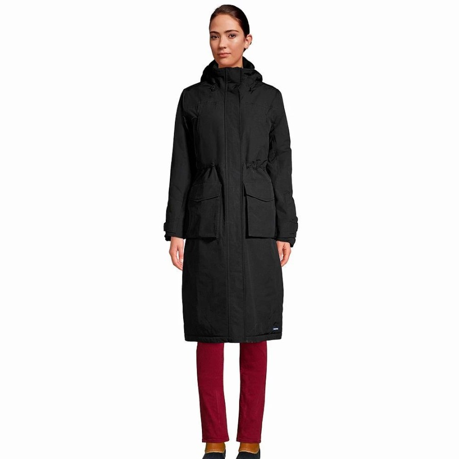 Clothing * | Petite Lands' End Squall Insulated Long Stadium Coat Black