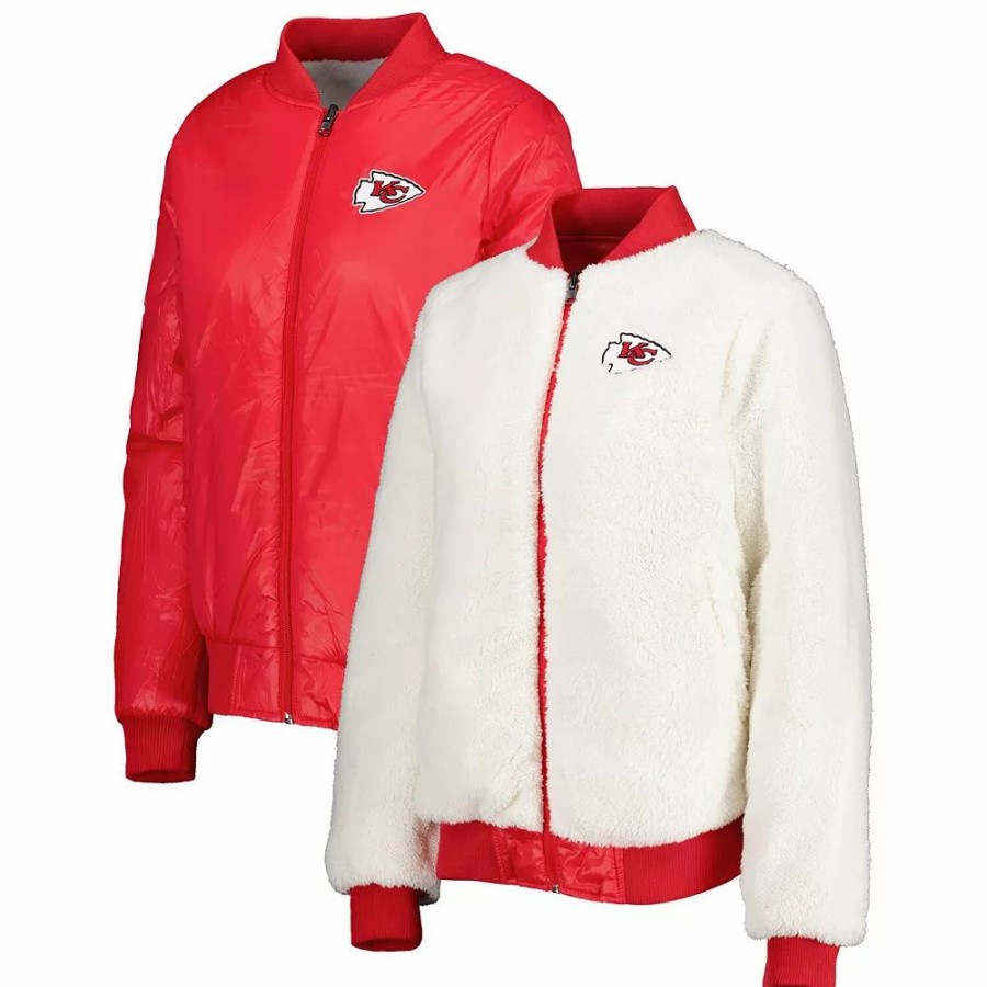 Clothing * | Women'S G-Iii 4Her By Carl Banks Oatmeal/Red Kansas City Chiefs Switchback Reversible Full-Zip Jacket