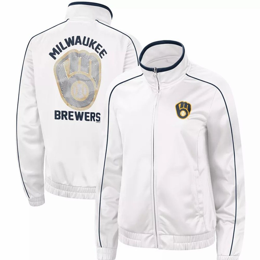 Clothing * | Women'S G-Iii 4Her By Carl Banks White Milwaukee Brewers Gamer Full-Zip Track Jacket