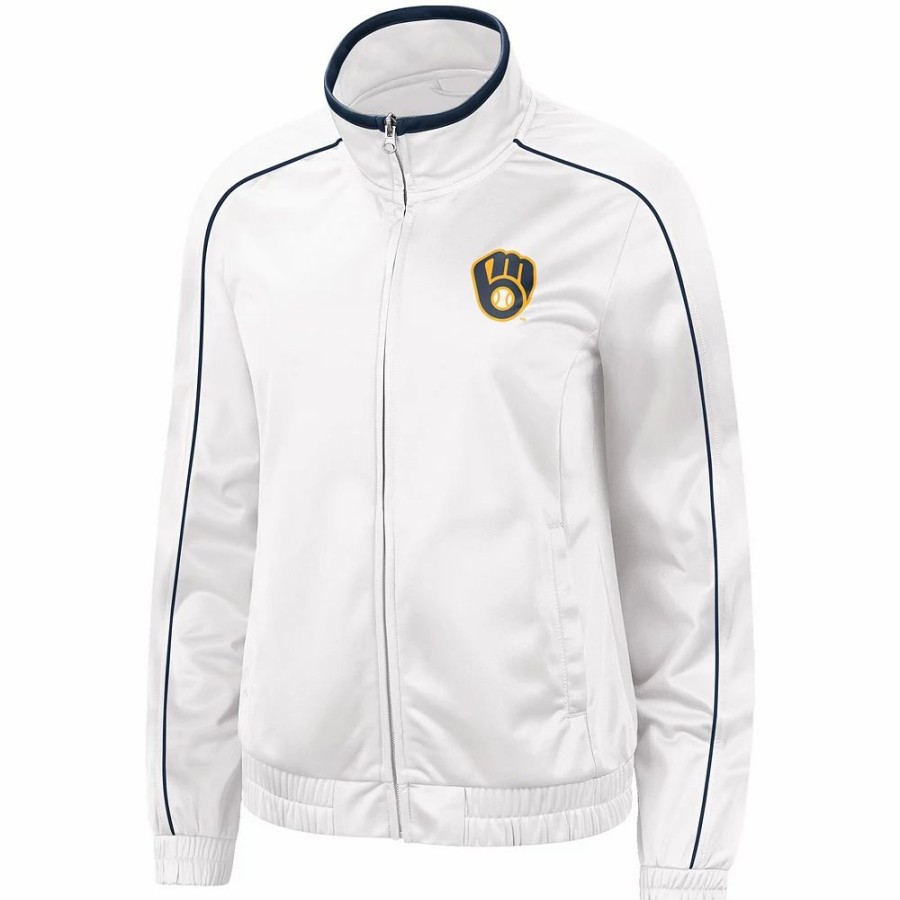 Clothing * | Women'S G-Iii 4Her By Carl Banks White Milwaukee Brewers Gamer Full-Zip Track Jacket