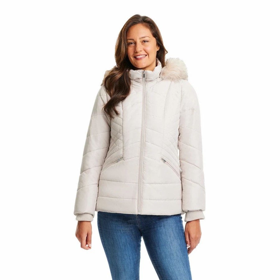 Clothing * | Women'S D.E.T.A.I.L.S Faux-Fur Hood Quilted Jacket