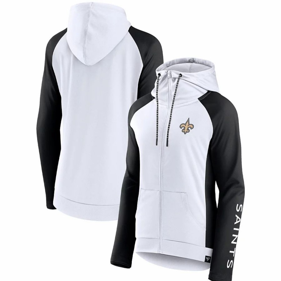 Clothing * | Women'S Fanatics Branded White/Black New Orleans Saints End Around Raglan Full-Zip Hoodie