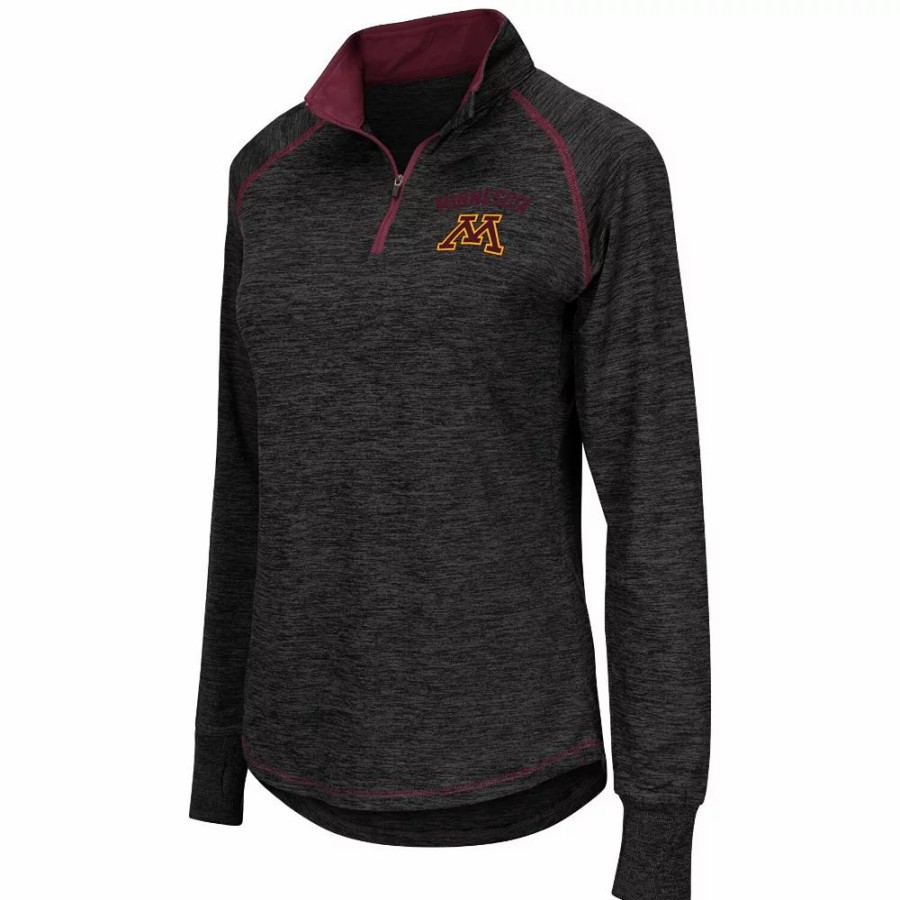 Clothing * | Women'S Colosseum Black Minnesota Golden Gophers Bikram 1/4 Zip Long Sleeve Jacket