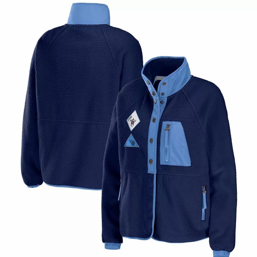 Clothing * | Women'S Wear By Erin Andrews Navy Tennessee Titans Polar Fleece Raglan Full-Snap Jacket