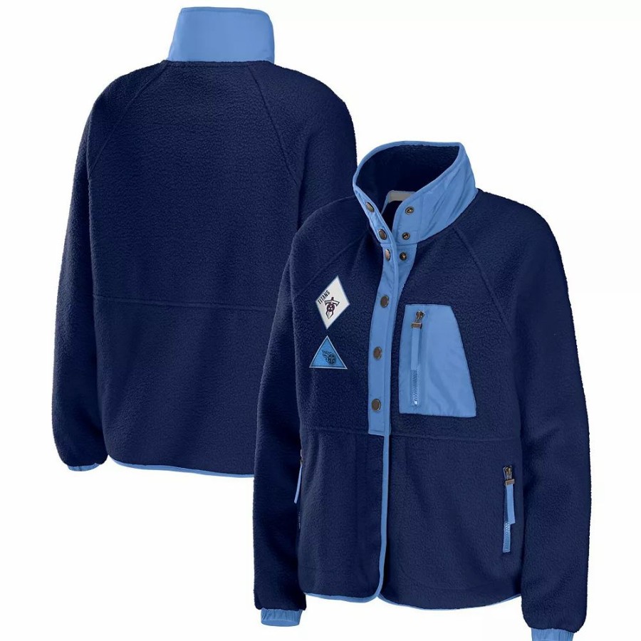 Clothing * | Women'S Wear By Erin Andrews Navy Tennessee Titans Polar Fleece Raglan Full-Snap Jacket