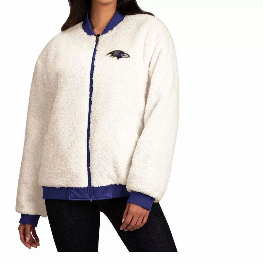 Clothing * | Women'S G-Iii 4Her By Carl Banks Oatmeal/Purple Baltimore Ravens Switchback Reversible Full-Zip Jacket