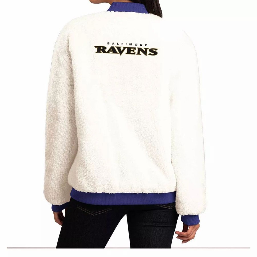 Clothing * | Women'S G-Iii 4Her By Carl Banks Oatmeal/Purple Baltimore Ravens Switchback Reversible Full-Zip Jacket