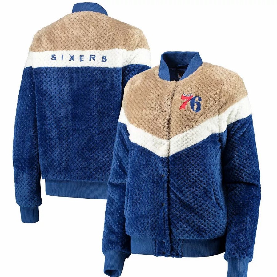 Clothing * | Women'S G-Iii 4Her By Carl Banks Royal/Cream Philadelphia 76Ers Riot Squad Sherpa Full-Snap Jacket