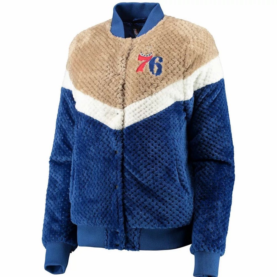 Clothing * | Women'S G-Iii 4Her By Carl Banks Royal/Cream Philadelphia 76Ers Riot Squad Sherpa Full-Snap Jacket