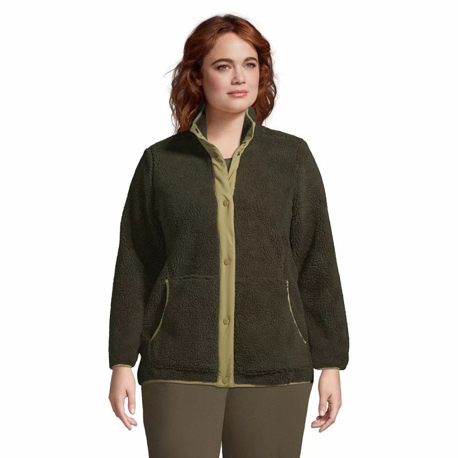 Clothing * | Plus Size Lands' End Heritage Sherpa Fleece Jacket