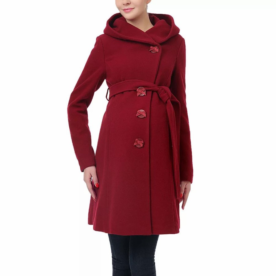 Clothing * | Maternity Pokkori Hooded Wool-Blend Coat Red