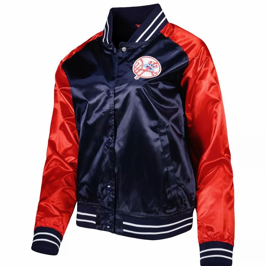 Clothing * | Women'S Mitchell & Ness Navy New York Yankees Team 2.0 Satin Raglan Full-Snap Jacket