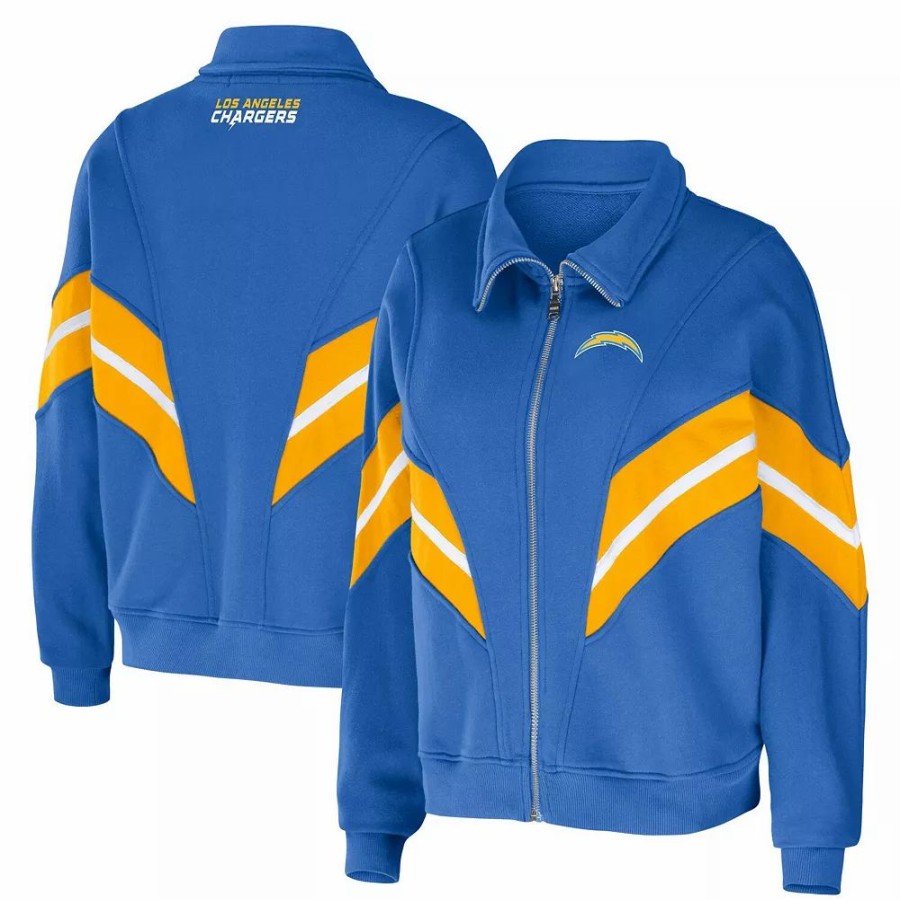 Clothing * | Women'S Wear By Erin Andrews Powder Blue Los Angeles Chargers Yarn Dye Stripe Full-Zip Jacket