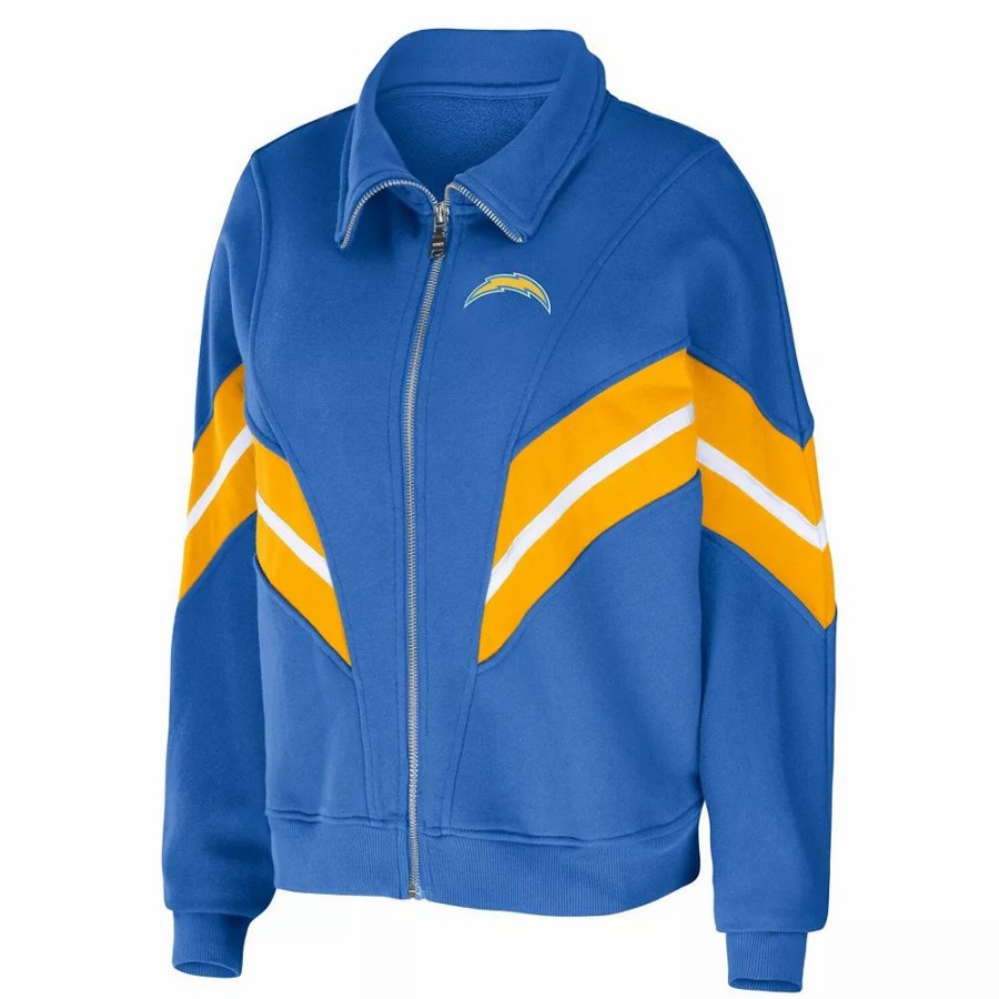 Clothing * | Women'S Wear By Erin Andrews Powder Blue Los Angeles Chargers Yarn Dye Stripe Full-Zip Jacket