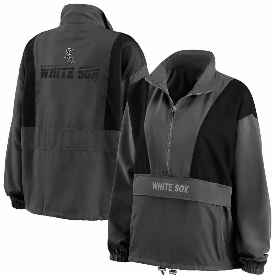 Clothing * | Women'S Wear By Erin Andrews Charcoal Chicago White Sox Packable Half-Zip Jacket