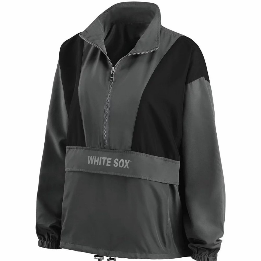 Clothing * | Women'S Wear By Erin Andrews Charcoal Chicago White Sox Packable Half-Zip Jacket