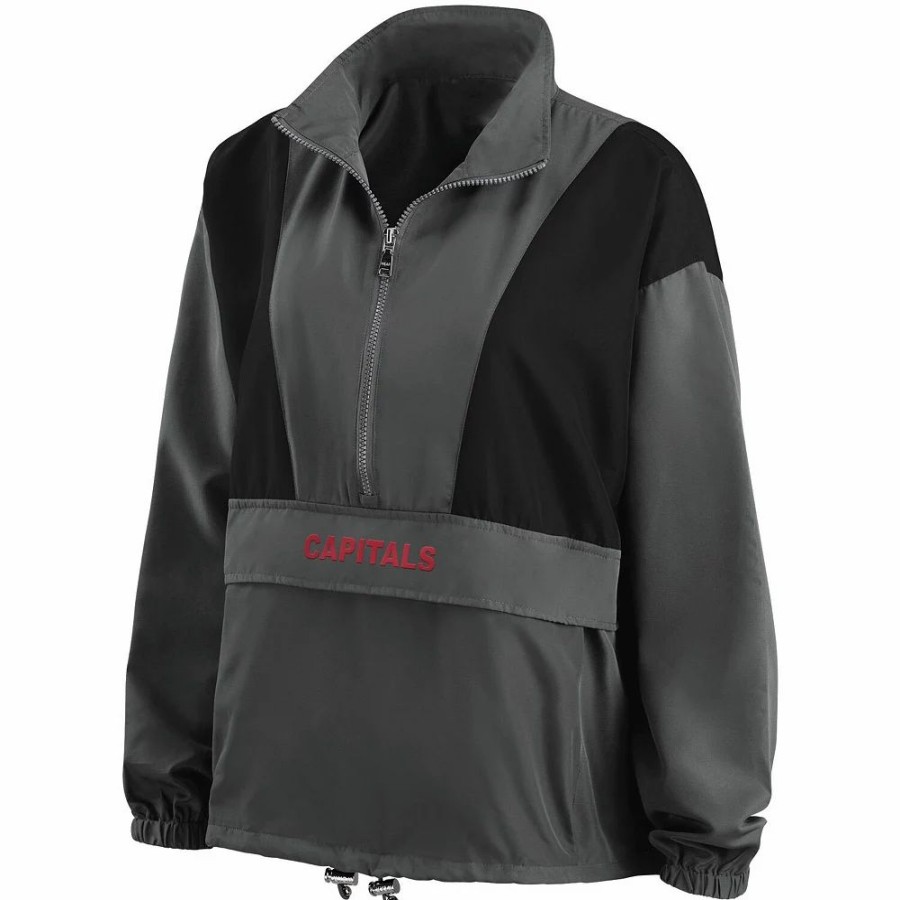 Clothing * | Women'S Wear By Erin Andrews Charcoal Washington Capitals Popover Packable Half-Zip Jacket