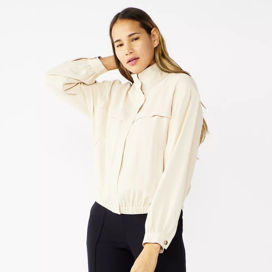 Clothing * | Petite Nine West Draped Bomber Jacket