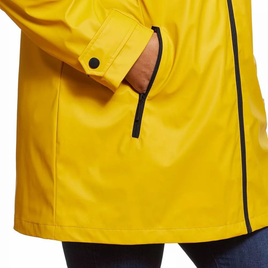 Clothing * | Plus Size Weathercast Hooded Rain Slicker Yellow