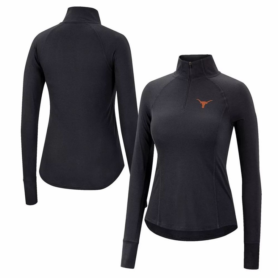 Clothing * | Women'S Colosseum Black Texas Longhorns Core Quinn Raglan Quarter-Zip Top