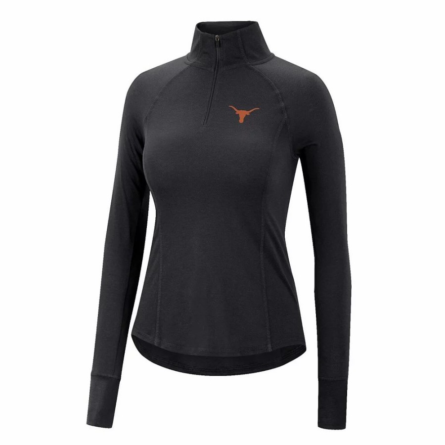 Clothing * | Women'S Colosseum Black Texas Longhorns Core Quinn Raglan Quarter-Zip Top