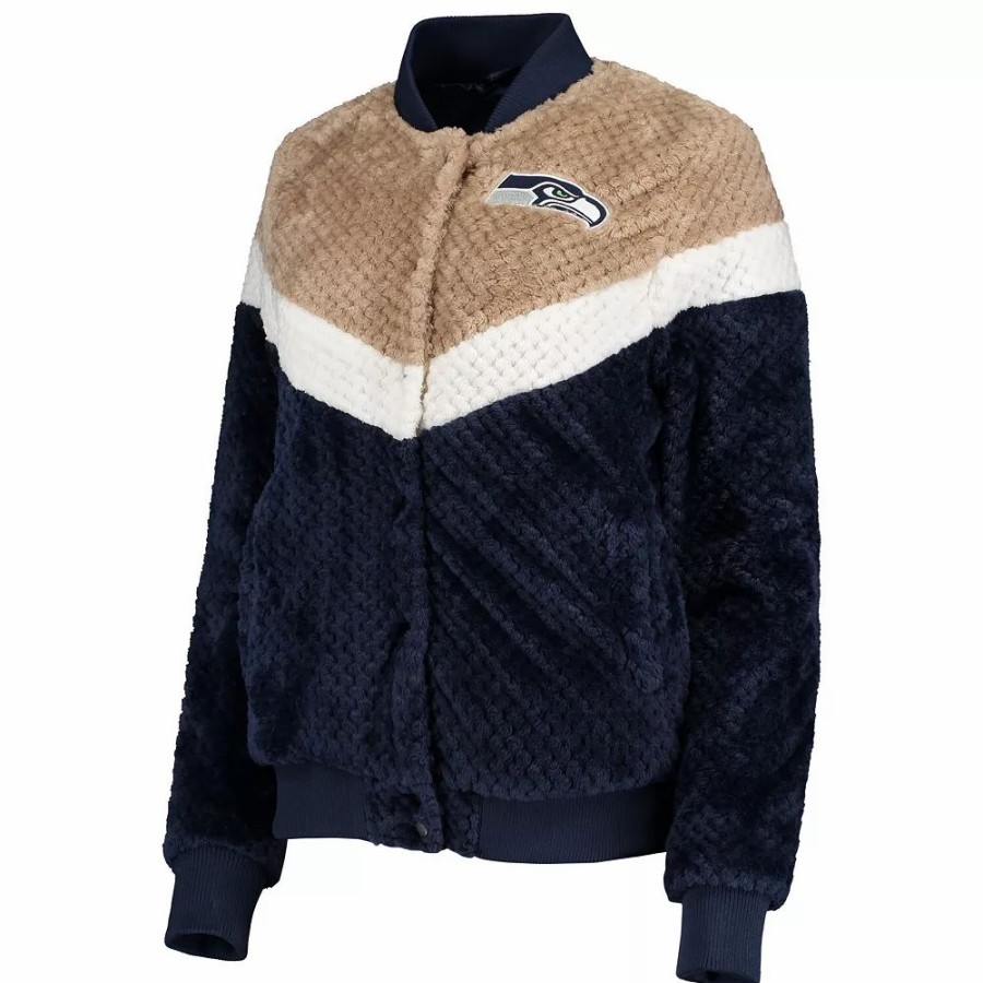 Clothing * | Women'S G-Iii 4Her By Carl Banks College Navy/Cream Seattle Seahawks Riot Squad Sherpa Full-Snap Jacket