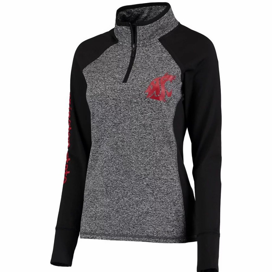 Clothing * | Women'S Gray/Black Washington State Cougars Finalist Quarter-Zip Pullover Jacket