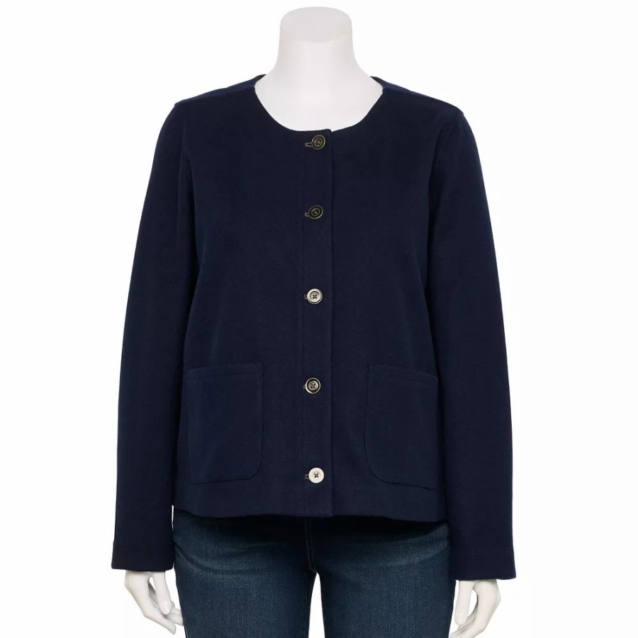 Clothing * | Plus Size Croft & Barrow Collarless Knit Jacket