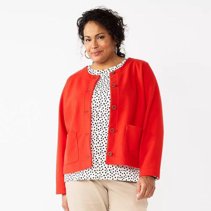 Clothing * | Plus Size Croft & Barrow Collarless Knit Jacket