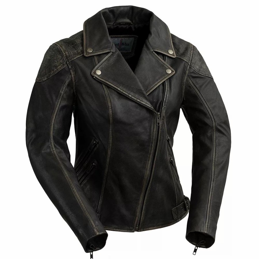 Clothing * | Women'S Whet Blu Stephanie Distressed Leather Moto Jacket