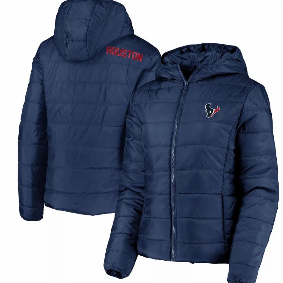 Clothing * | Women'S Wear By Erin Andrews Navy Houston Texans Packable Full-Zip Hoodie Jacket