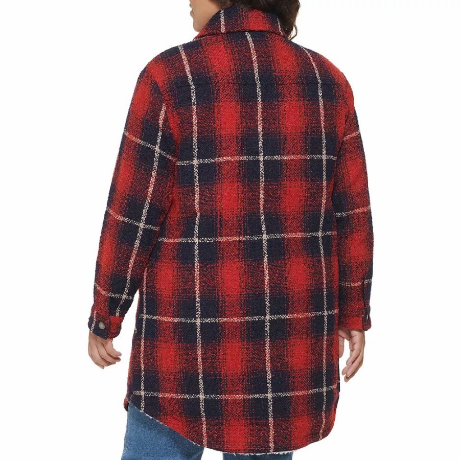 Clothing * | Plus Size Levi'S Wool Blend Plaid Shacket Red Navy