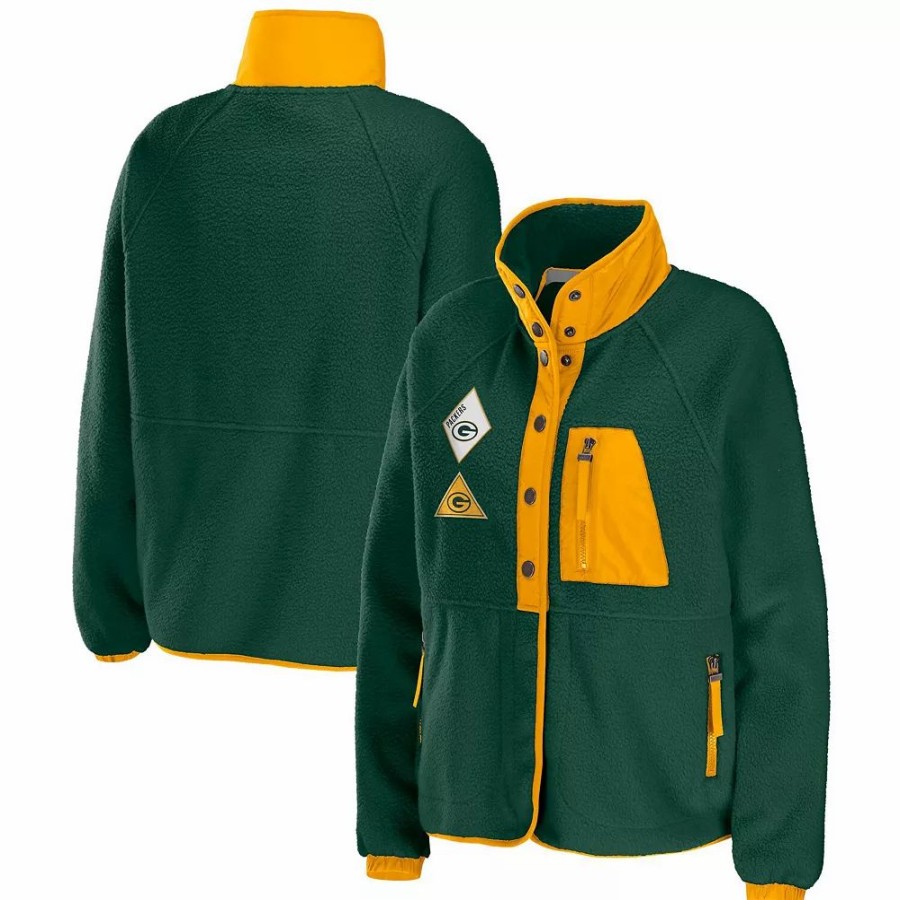 Clothing * | Women'S Wear By Erin Andrews Green Green Bay Packers Polar Fleece Raglan Full-Snap Jacket