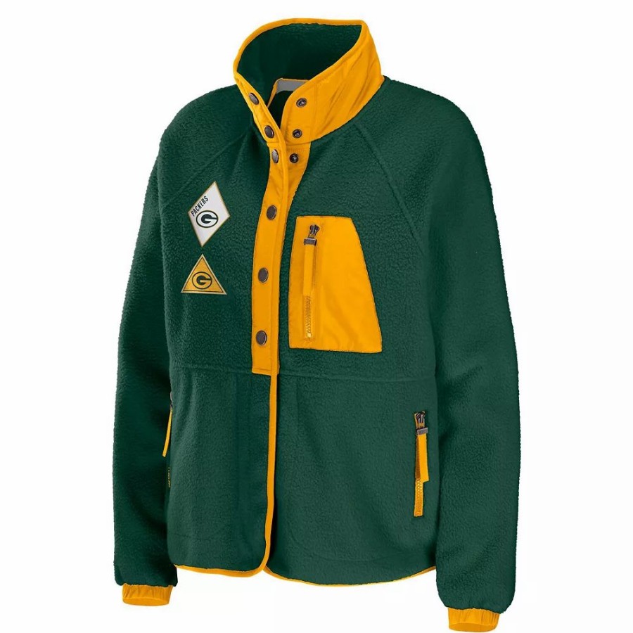 Clothing * | Women'S Wear By Erin Andrews Green Green Bay Packers Polar Fleece Raglan Full-Snap Jacket