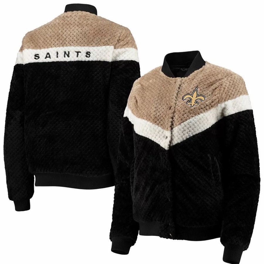 Clothing * | Women'S G-Iii 4Her By Carl Banks Black/Cream New Orleans Saints Riot Squad Sherpa Full-Snap Jacket