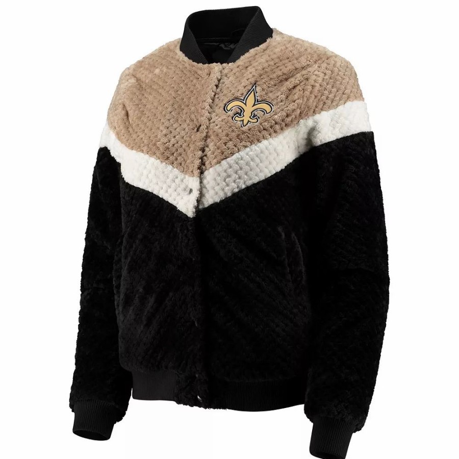 Clothing * | Women'S G-Iii 4Her By Carl Banks Black/Cream New Orleans Saints Riot Squad Sherpa Full-Snap Jacket