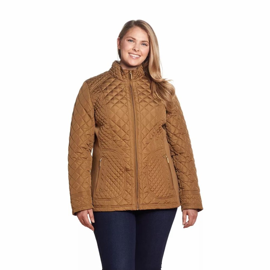 Clothing * | Plus Size Weathercast Quilted Moto Jacket