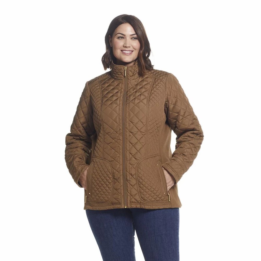 Clothing * | Plus Size Weathercast Quilted Moto Jacket