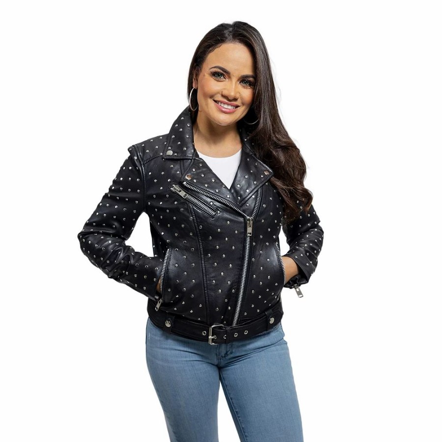 Clothing * | Women'S Whet Blu Claudia Studded Leather Jacket