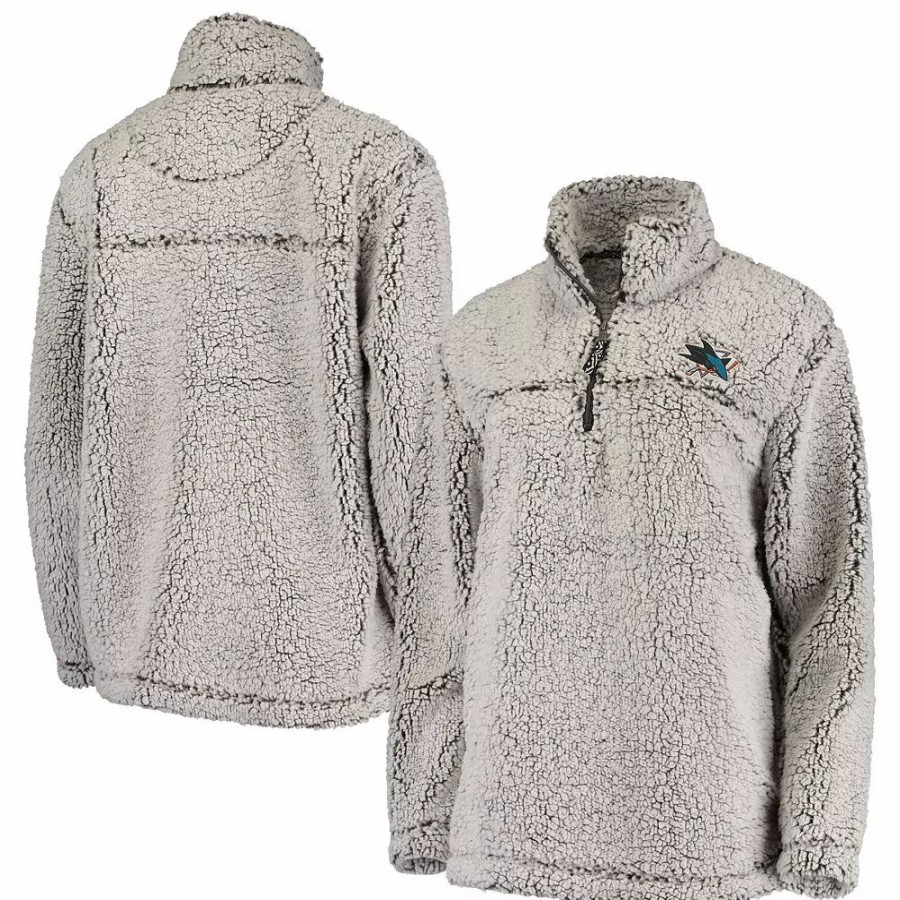 Clothing * | Women'S G-Iii 4Her By Carl Banks Gray San Jose Sharks Sherpa Quarter-Zip Pullover Jacket