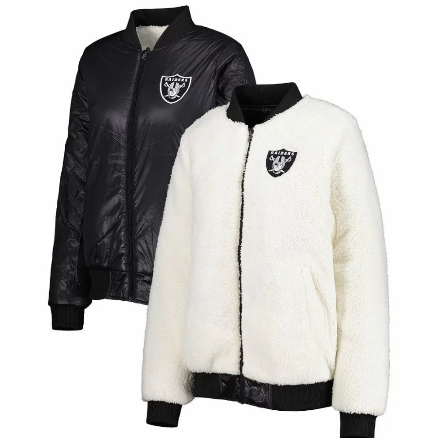 Clothing * | Women'S G-Iii 4Her By Carl Banks Oatmeal/Black Las Vegas Raiders Switchback Reversible Full-Zip Jacket