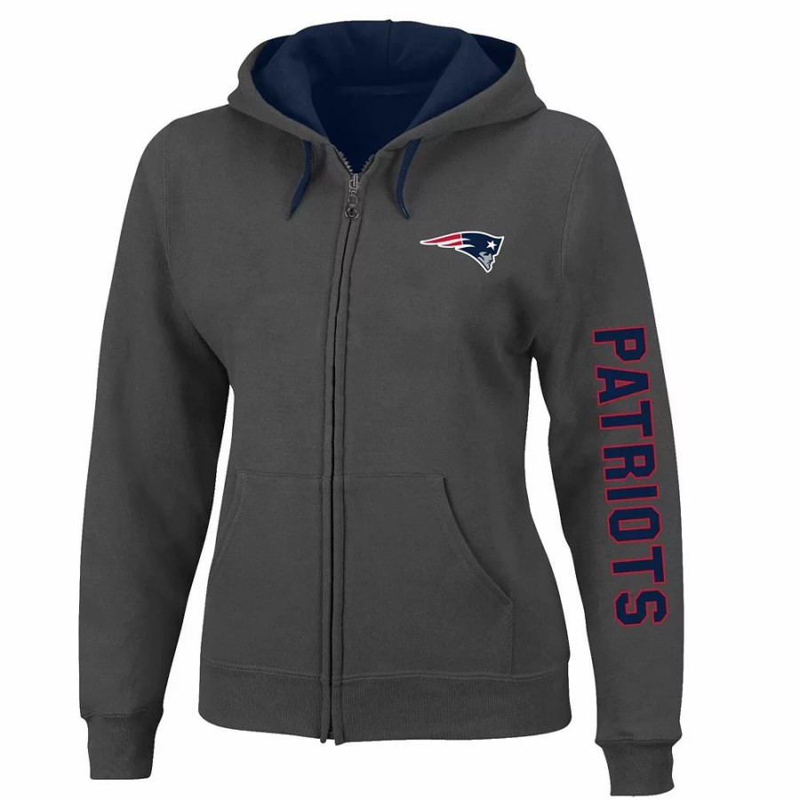 Clothing * | Women'S Heather Charcoal New England Patriots Plus Size Fleece Full-Zip Hoodie Jacket