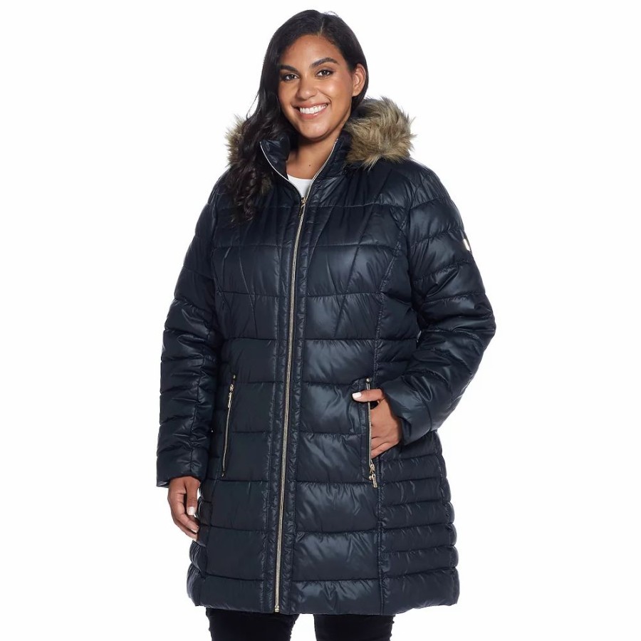 Clothing * | Plus Size Gallery Faux-Fur Hood Puffer Coat