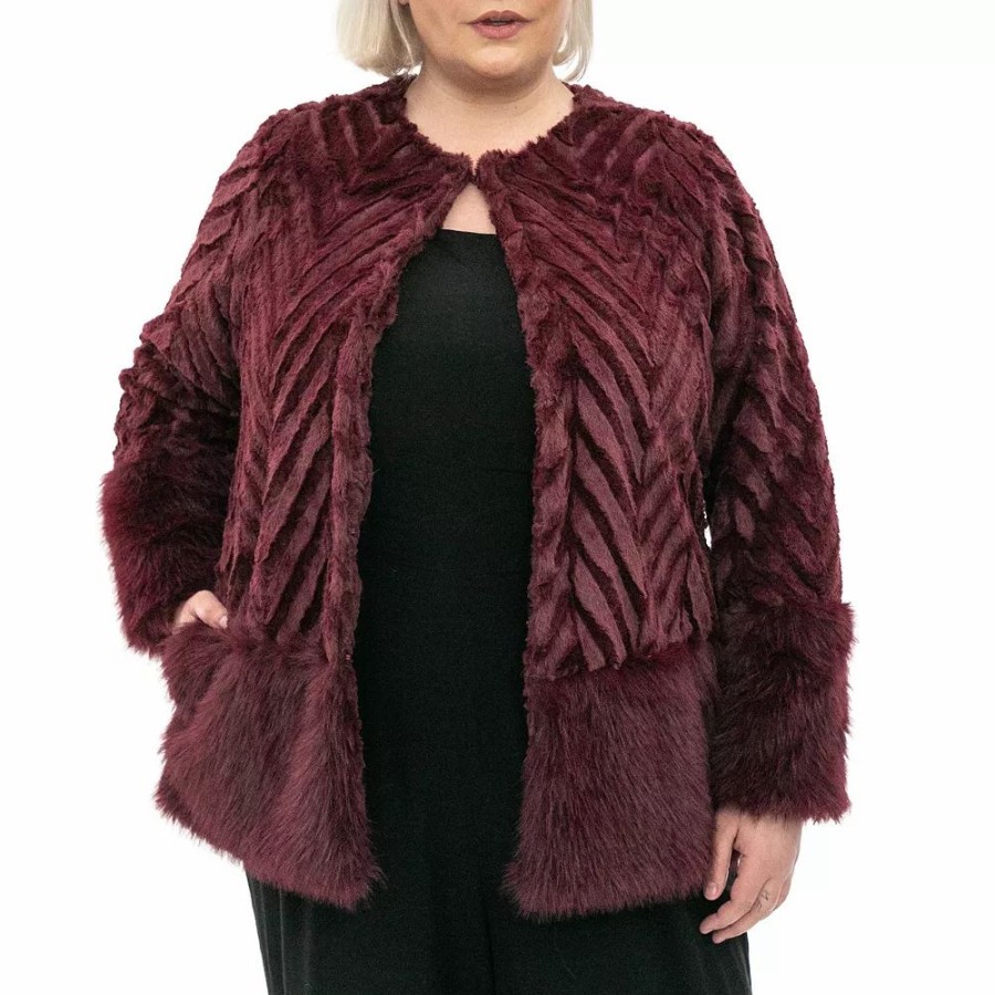 Clothing * | Plus Size Nina Leonard Chevron Faux-Fur Bolero